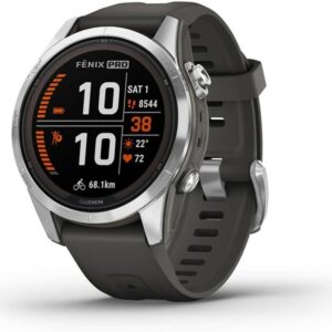 Garmin fēnix 7S Pro, Solar - Montre GPS Multisports connectée – Silver avec Bracelet Gris – Boîtier 42 m