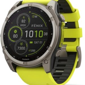 Garmin Fenix 8–51 mm, Solaire, Saphir, Titane, avec Bande en Silicone ampyllow/Graphite
