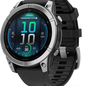 Garmin fēnix E - Montre GPS Multisports AMOLED – Acier Silver avec Bracelet Noir