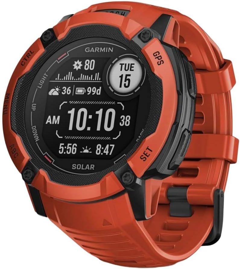Garmin Instinct 2X, Solar - Montre GPS Robuste et connectée – Flame Red – Boîtier 50 mm