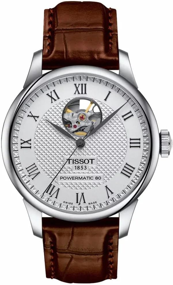 Tissot Montre Le Locle powermatique 80 Open Heart Cuir Marron