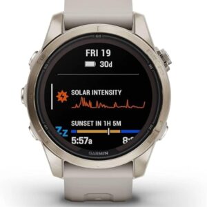 Garmin Fenix 7S Pro Sapphire Solar Edition Montre Intelligente avec Bracelet - Boîtier de 42 mm - Doré Doux/Sable Clair, doré Doux/Sable Clair, Moderne