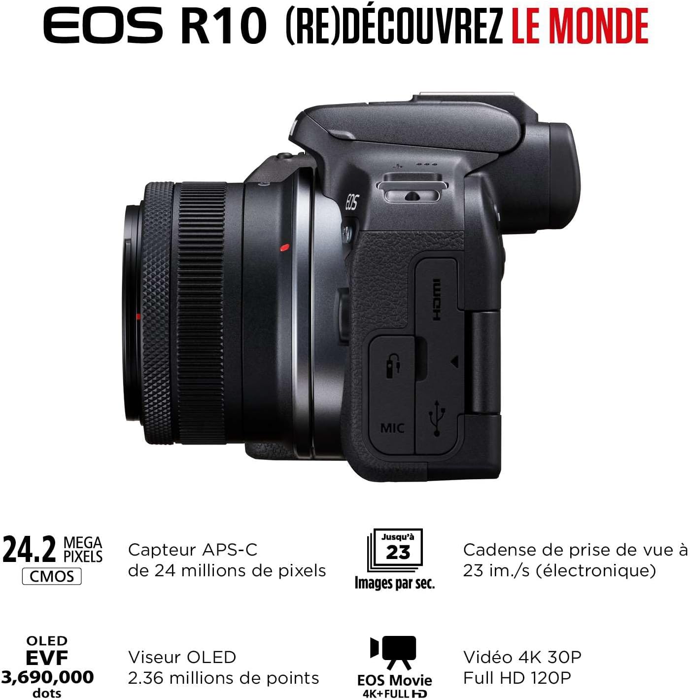 Canon EOS R10 Appareil Photo Hybride Format APS-C 24 Mpixels Noir Plus Objectif Canon RF-S 18-45mm F4.5-6.3 is STM Standard – Image 2